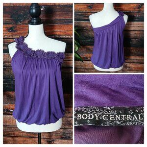 Body Central S Vintage Top Purple One Shoulder Ruffle Bubble Hem Rayon USA Made